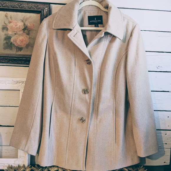 London Fog Jackets & Blazers - London Fog Womens XL Coat Lined Wool Blend Tan Oatmeal Pockets Button Up